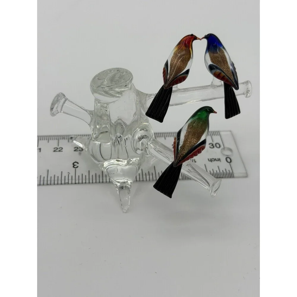Vintage Murano Venice Italy Art Glass Birds On Branch Miniature Figurine